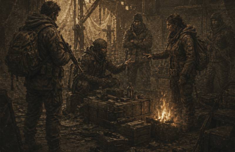 People trading near a fire